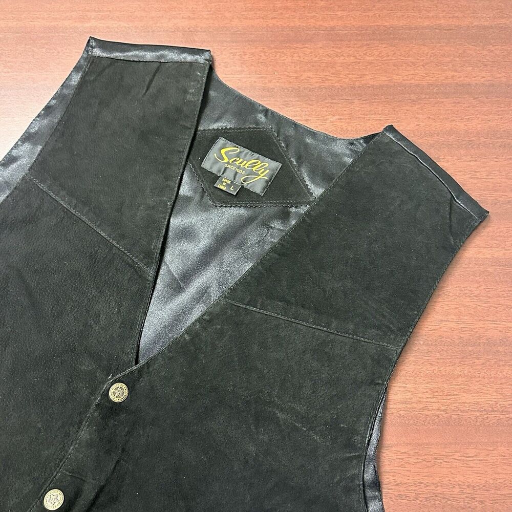 Scully Leather Vest Mens‎ Size L Satin Back Black Western Snap Front NWT